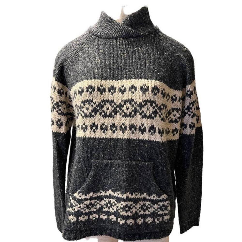 VTG Sonoma Silk Wool Blend Pullover Sweater Nordic SZ S Blue Gray Heather Cream